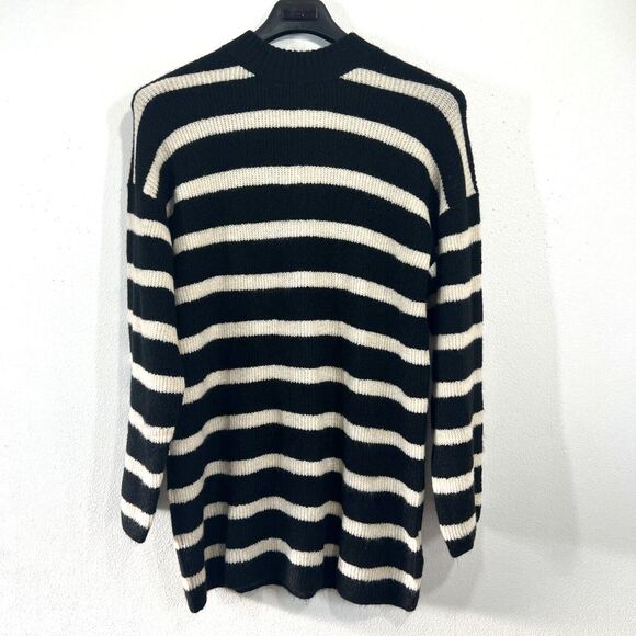 H&M Sweater Women's Medium Black/White Striped Mock Neck Oversized Slouchy‎ Fall - Picture 1 of 9
